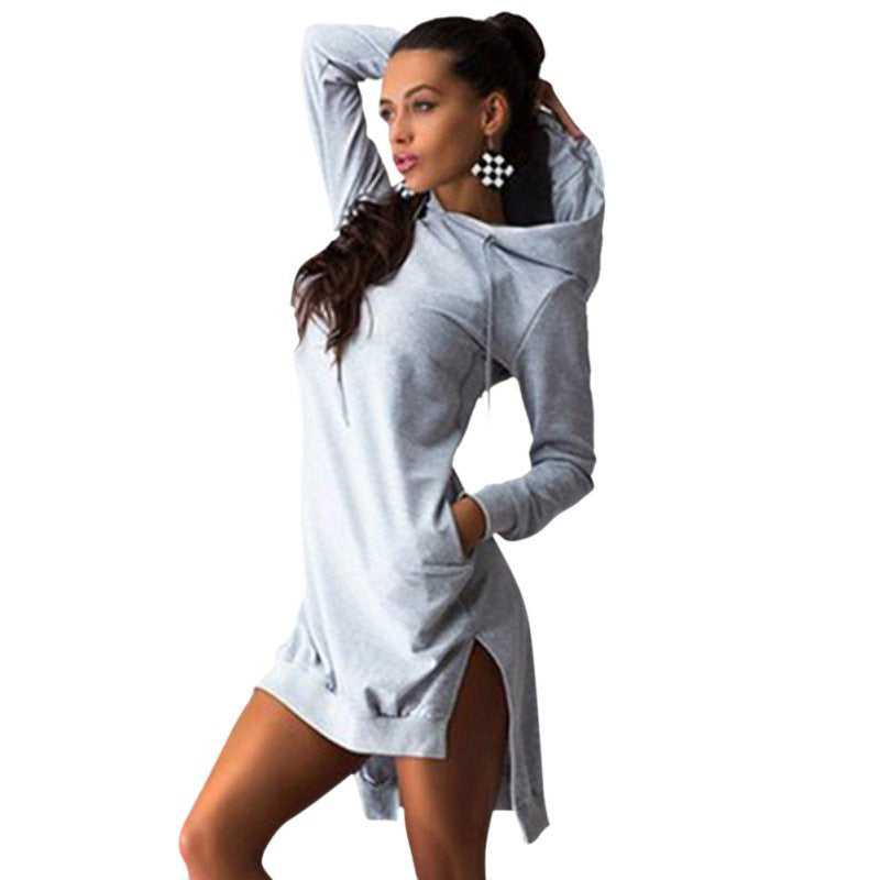 Women Casual Hat Hoodie Tops Long Sleeve workout Sweatshirts Hooded Mini Dress 3 Colors