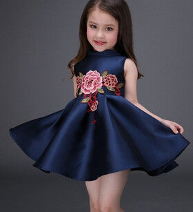 Online discount shop Australia - high-end European girls dress baby girl embroidered princess dress kids girls cotton ribbons dress