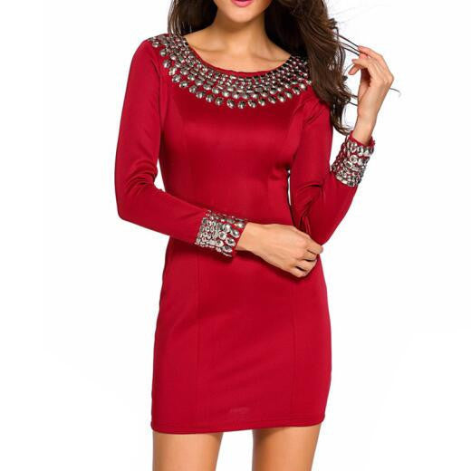 Online discount shop Australia - 2017 New autumn and winter long sleeve hand-beaded dress Slim bodycon dress white color package hip bottoming dress