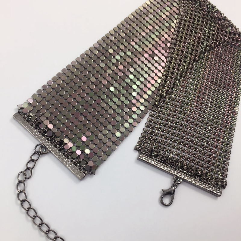 Punk Style Jewelry Wide Mesh Choker Gold Plated Alloy Statement Necklace For Women