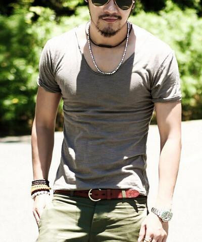 Scoop Neck Men's T Shirt In Multi Melange All Sizes Baboo Tonic Slim Fit Cotton Very Saints Style High A1