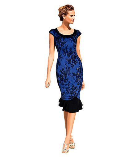Womens Vintage Elegant Formal Lace Button Patchwork Tunic Wear To Work Party Mermaid Midi Pencil Wiggle Bodycon Dress