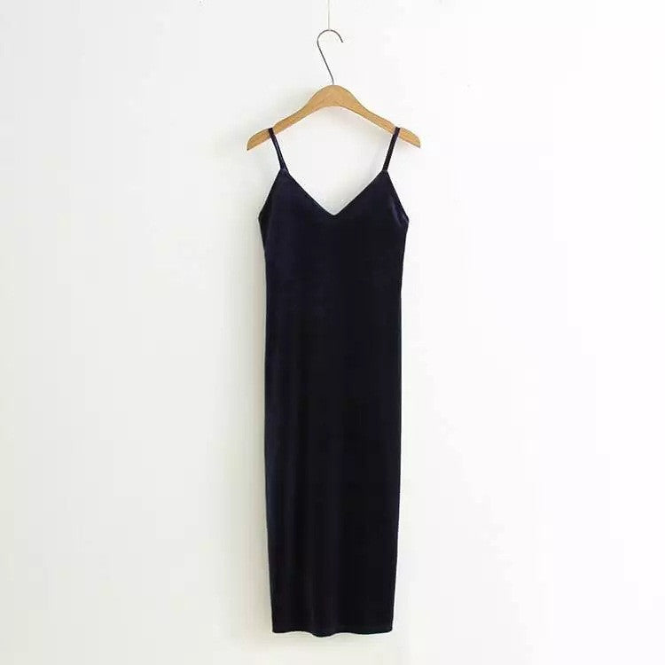 Online discount shop Australia - 2017 Women Spring Brief Style Velvet Slip Dress Side Vent Full Dress Suspender Strap Sexy One Piece Velvet Dress
