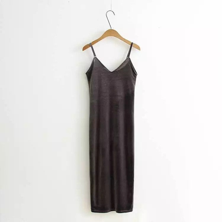 Online discount shop Australia - 2017 Women Spring Brief Style Velvet Slip Dress Side Vent Full Dress Suspender Strap Sexy One Piece Velvet Dress