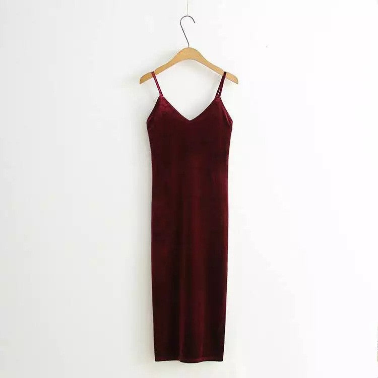 Online discount shop Australia - 2017 Women Spring Brief Style Velvet Slip Dress Side Vent Full Dress Suspender Strap Sexy One Piece Velvet Dress