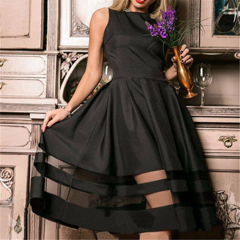 Summer Women Sleeveless Dress Vintage Mesh Patchwork Prom Maxi Dresses