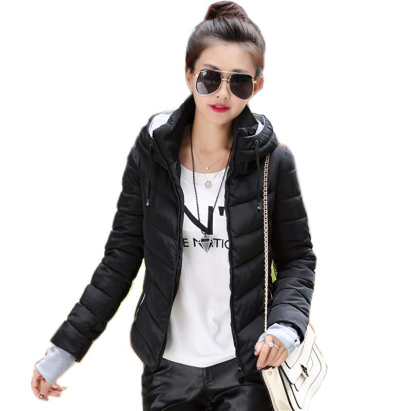 Womens Jackets Medium-Long Down Cotton Parka Plus Size Jacket Coat Slim Ladies Casual Clothing Navy and Black