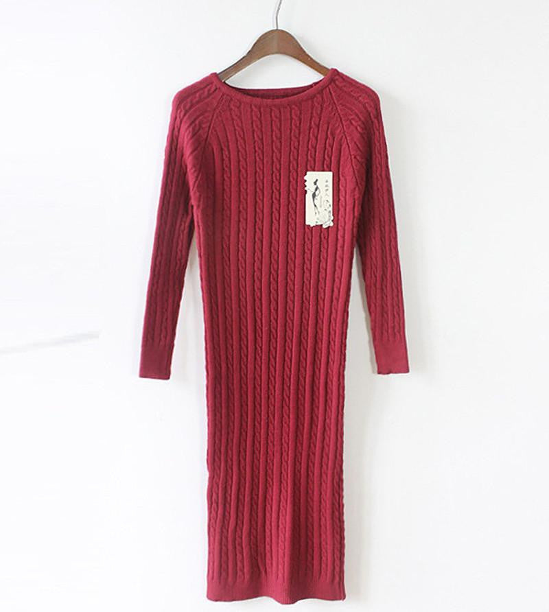 Twist Women long sweater Autumn Dress sexy slim Bodycon Dresses Elastic Skinny Split Brief Knitted Dress vestidos