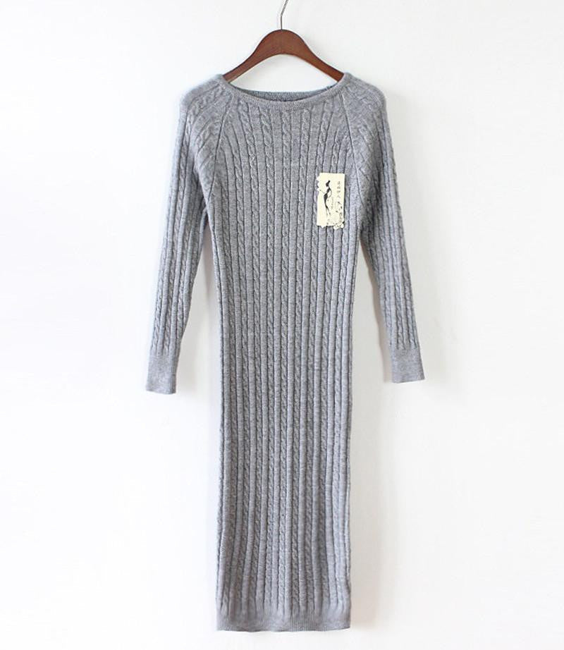 Twist Women long sweater Autumn Dress sexy slim Bodycon Dresses Elastic Skinny Split Brief Knitted Dress vestidos