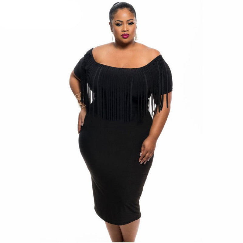 Women Clothing Off The Shoulder Fringe Tassel Top Summer Midi Dresses