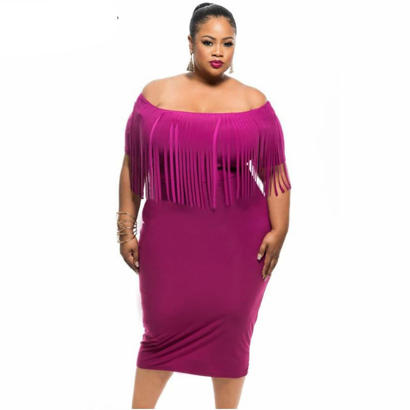 Women Clothing Off The Shoulder Fringe Tassel Top Summer Midi Dresses