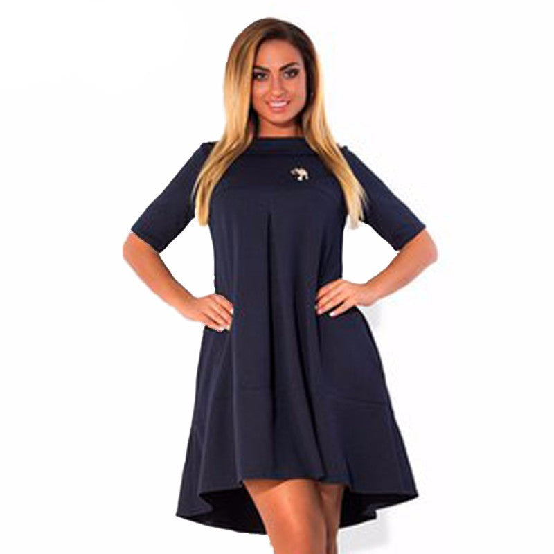 Online discount shop Australia - autumn winter women solid cotton elegant blue casual loose collar knee Large rockabilly swing party dress women 6XL plus size