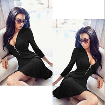 Summer Autumn Fashion Dress Pleated Neckline V Solid Woman Celebration Party Bodycon Mini Summer Dress Vestidos