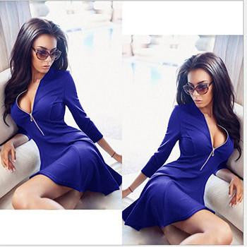 Summer Autumn Fashion Dress Pleated Neckline V Solid Woman Celebration Party Bodycon Mini Summer Dress Vestidos