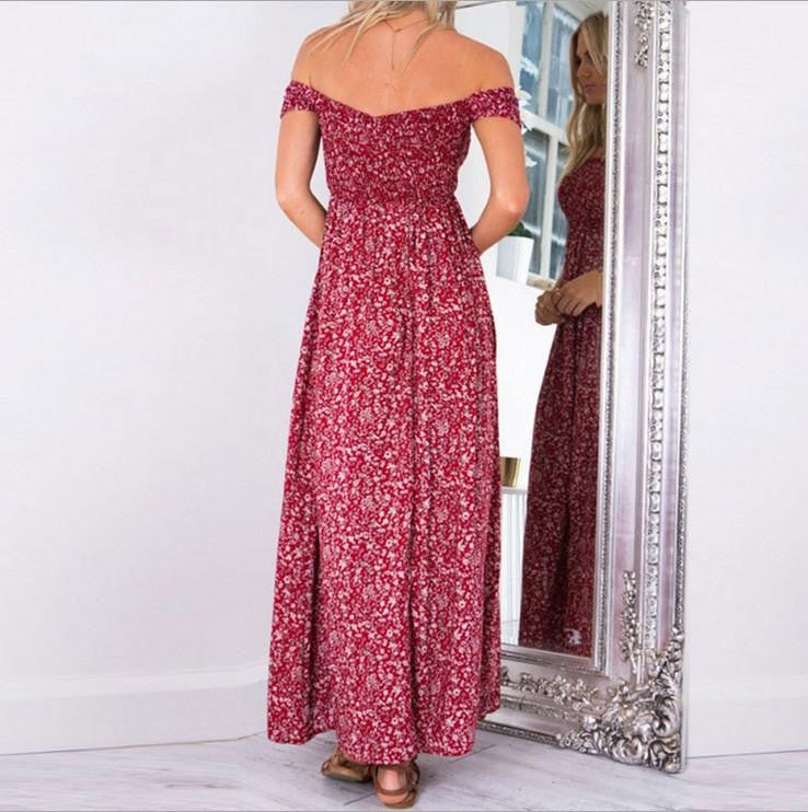 strapless beach summer dress sundresses Vintage tunika maxi dress Boho floral women split long dress