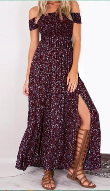 strapless beach summer dress sundresses Vintage tunika maxi dress Boho floral women split long dress