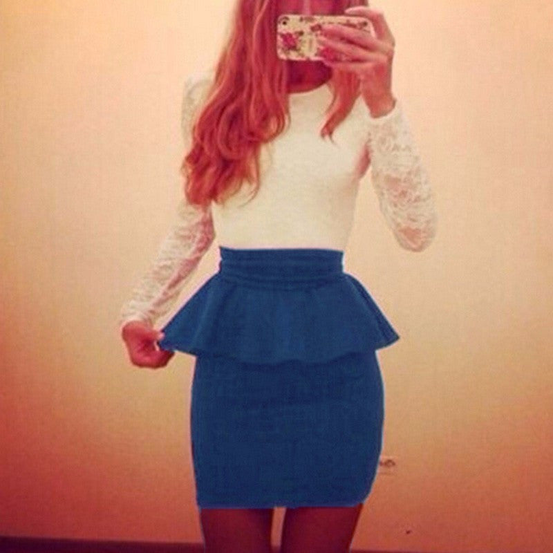 Online discount shop Australia - Lace Women Dress Fashion Long Sleeve Black& Sky Blue Elegant Dress Casually Bodycon