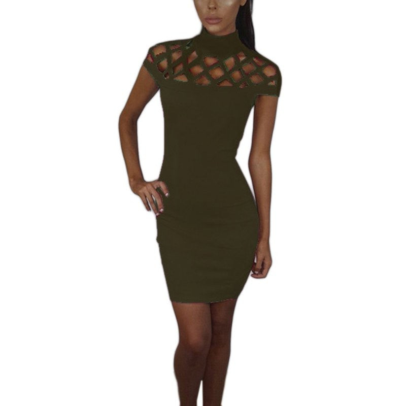 Online discount shop Australia - High Neck Hollow Out Evening Party Mini Dress Sexy Short Sleeve Top Women Bodycon Bandage Dresses