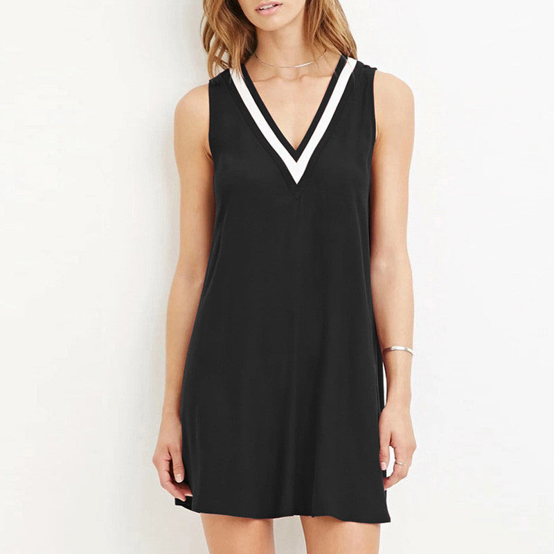 Online discount shop Australia - Fashion V Neck Sleeveless Solid Casual Vintage Office Sexy Loose Women Dress XXXXL 5XL 6XL