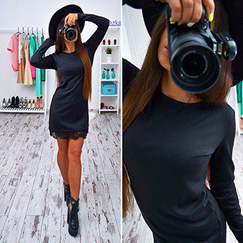 Online discount shop Australia - autumn summer lace women dress fashion long sleeve black red elegant dress casually Bodycon vestidos plus size