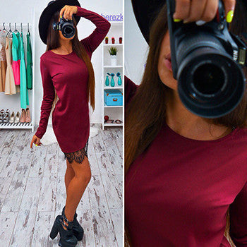 Online discount shop Australia - autumn summer lace women dress fashion long sleeve black red elegant dress casually Bodycon vestidos plus size