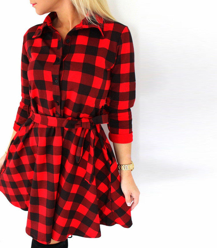 Online discount shop Australia - Autumn Dress Dresses Plaid Casual Women Dress Ukraine Sashes Shirt Dresses Vestidos Factory New vestido de festa