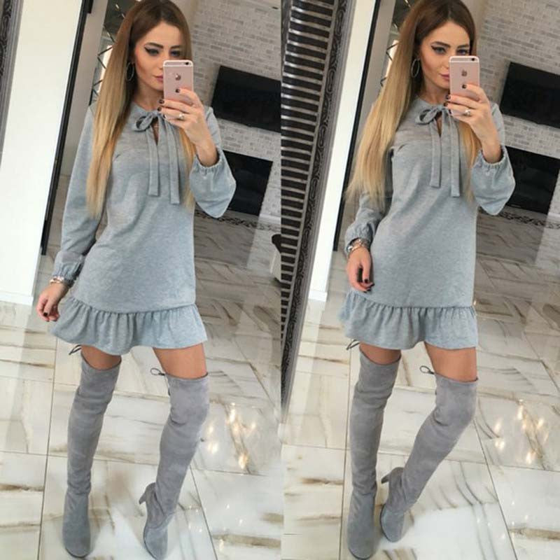 Online discount shop Australia - 4 Color Autumn And Winter 100% Cotton Solid Women'S Dress Sexy Slim Long Sleeve Casual Autumn Dress Fashion Joker Pleated Dress