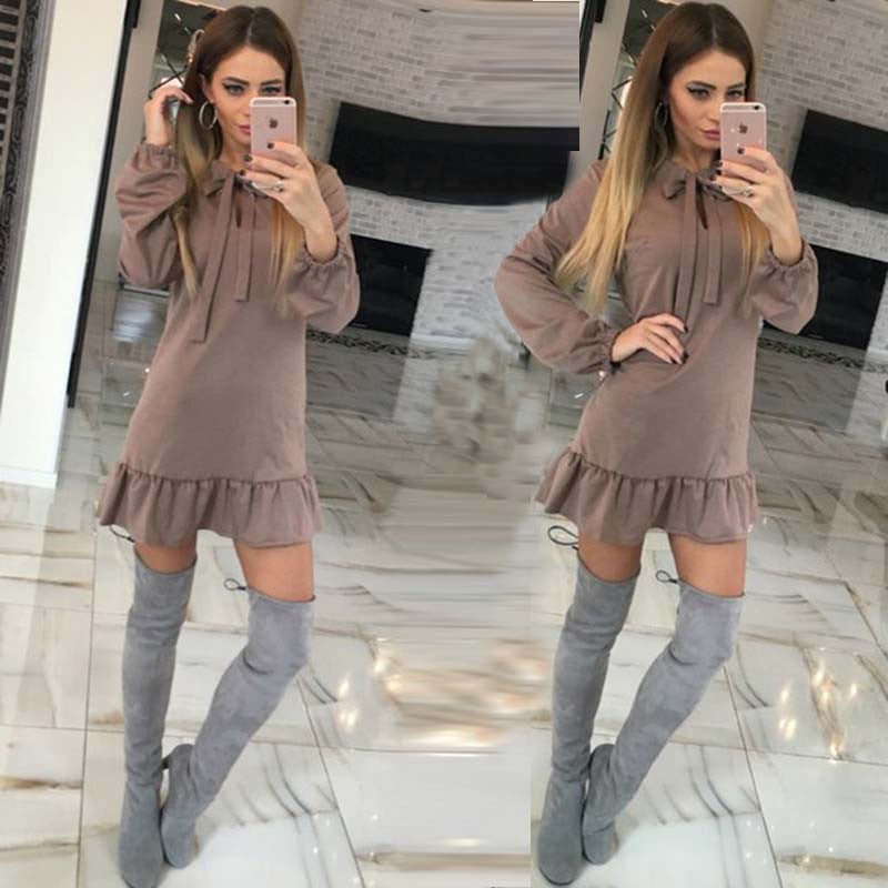 Online discount shop Australia - 4 Color Autumn And Winter 100% Cotton Solid Women'S Dress Sexy Slim Long Sleeve Casual Autumn Dress Fashion Joker Pleated Dress