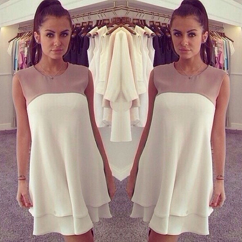 Fashion Women Chiffon Summer Casual Sleeveless Patchwork Bodycon Party Loose Dress Vestidos