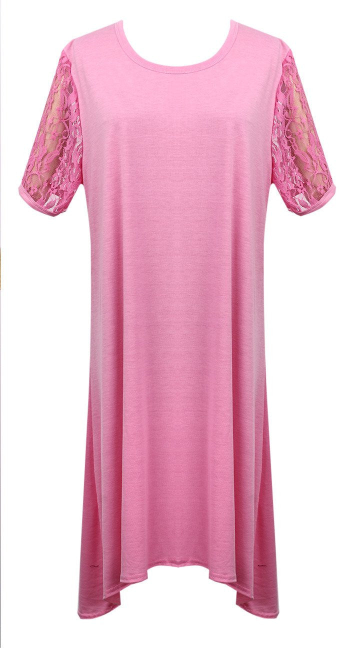Women Casual Lace Dress Short Sleeve Red Dress Loose Party Evening Plus Size Dress Oversize XXXL
