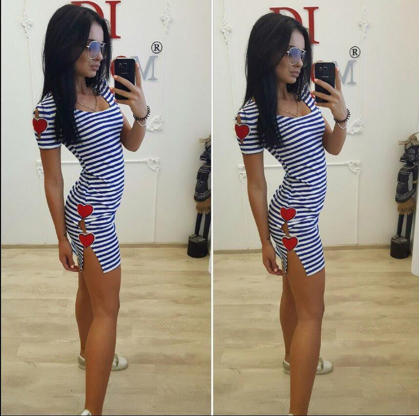 Women black white stripe Casual dress Split Fashion Long Party Club female Clothes Harajuku