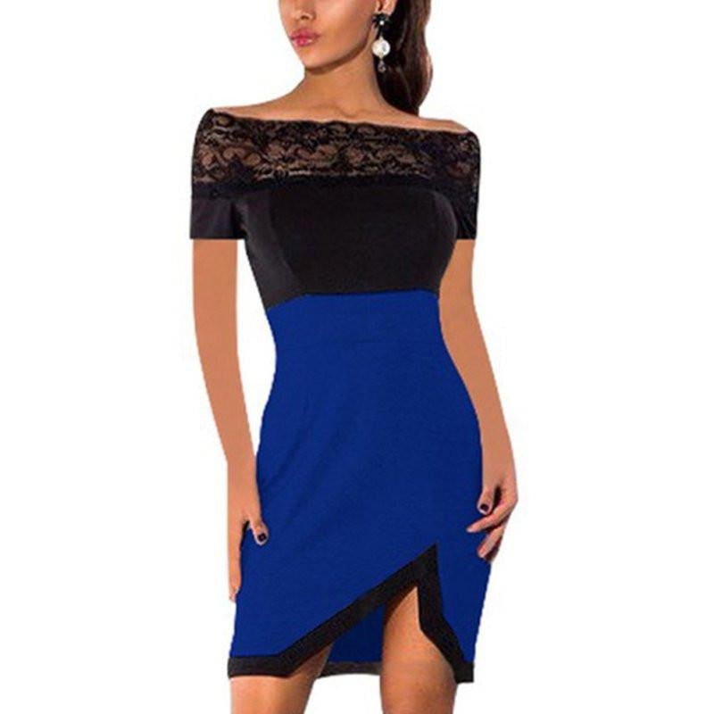 Summer Women Short Sleeve Casual Lace Stitching Slim Dress Bra Mini Dresses