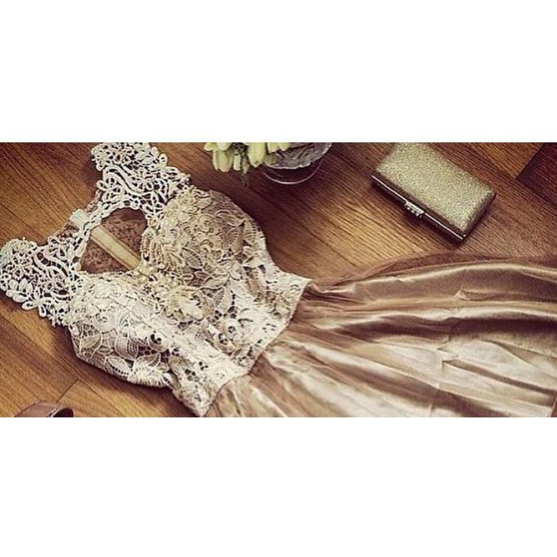 Women Chiffon Dress Sleeveless Bust Hollow O-Neck Dresses Slim Casual Elegant Dress with Lace