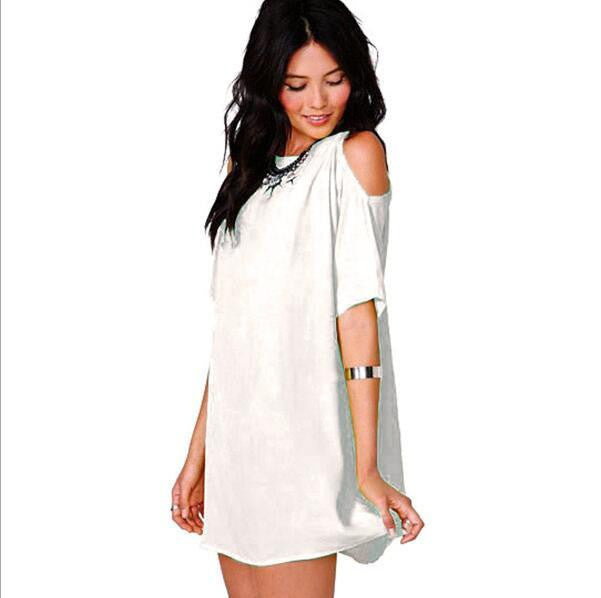 Women's off shoulder Strapless Short-Sleeved Chiffon Mini Dress White Green sky blue