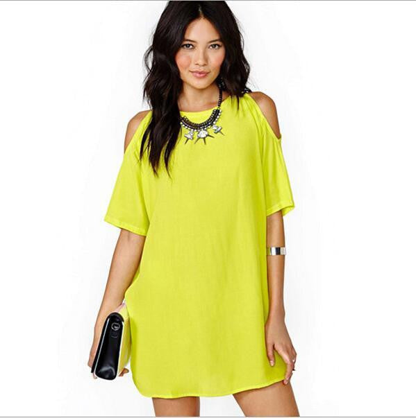 Women's off shoulder Strapless Short-Sleeved Chiffon Mini Dress White Green sky blue