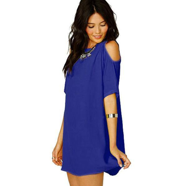 Women's off shoulder Strapless Short-Sleeved Chiffon Mini Dress White Green sky blue