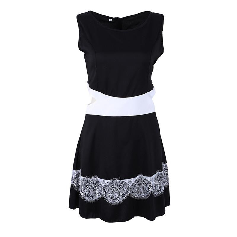 Women Sleeveless Hollow-out Lace Bodycon Club Party Sundress Mini Dress B4