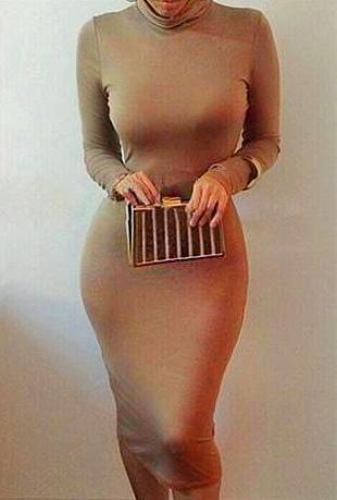 Women's Slim Fashion Europe Style High Neck Clubwear Night Wear Bodycon solid sheath Dresses