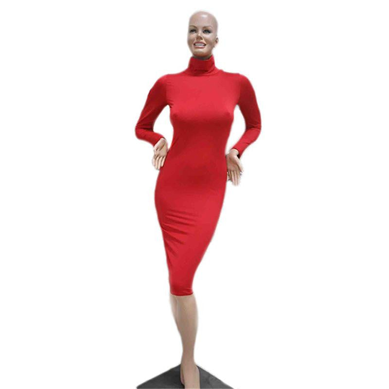 Women's Slim Fashion Europe Style High Neck Clubwear Night Wear Bodycon solid sheath Dresses