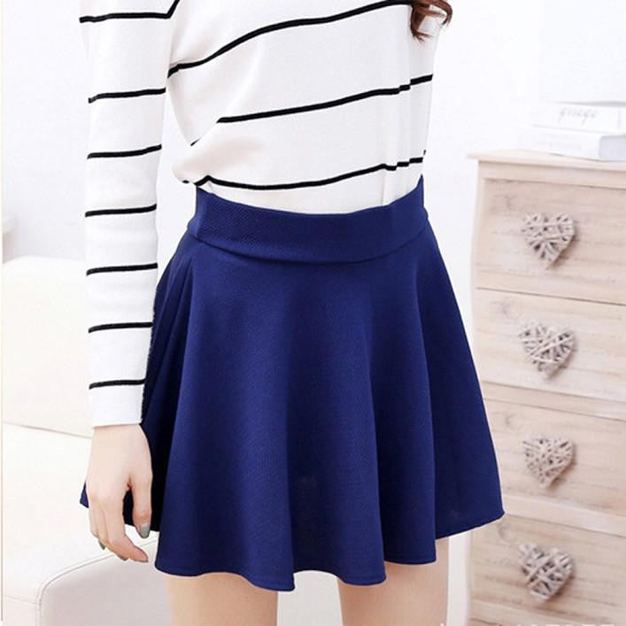 Women's Stretch High Waist Plain Skater Flared Pleated Casual Cotton Mini short Skirt Fashion