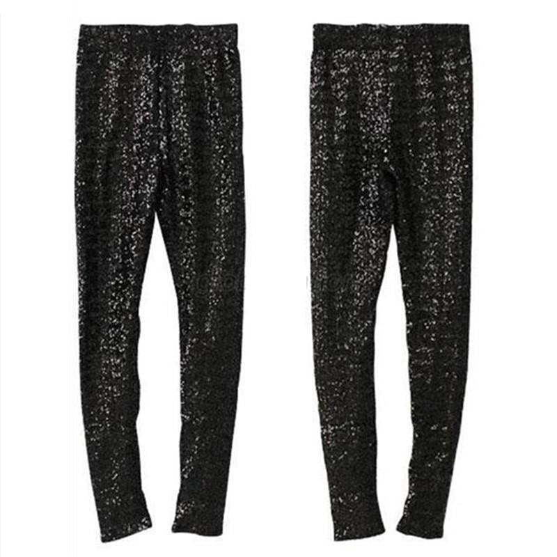 Women Sequins Leggings Skinny Stretchy Slim Paillette Pencil Pants