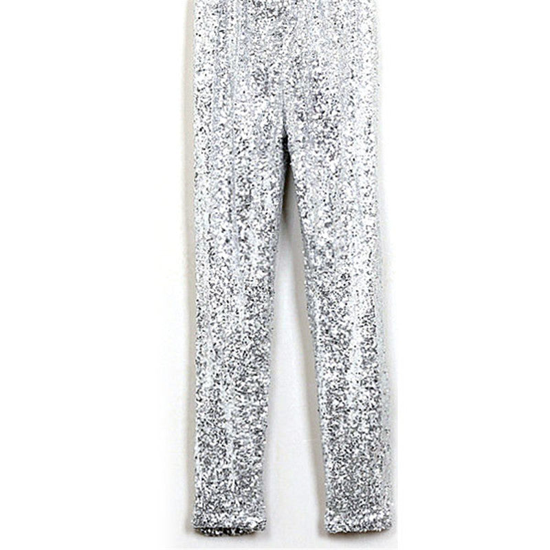 Women Sequins Leggings Skinny Stretchy Slim Paillette Pencil Pants