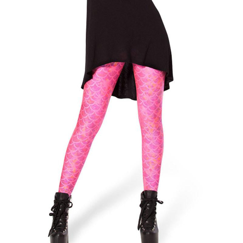 Women Shine Fish Scale Mermaid Printed Leggings Slim High Waist Pencil Pants
