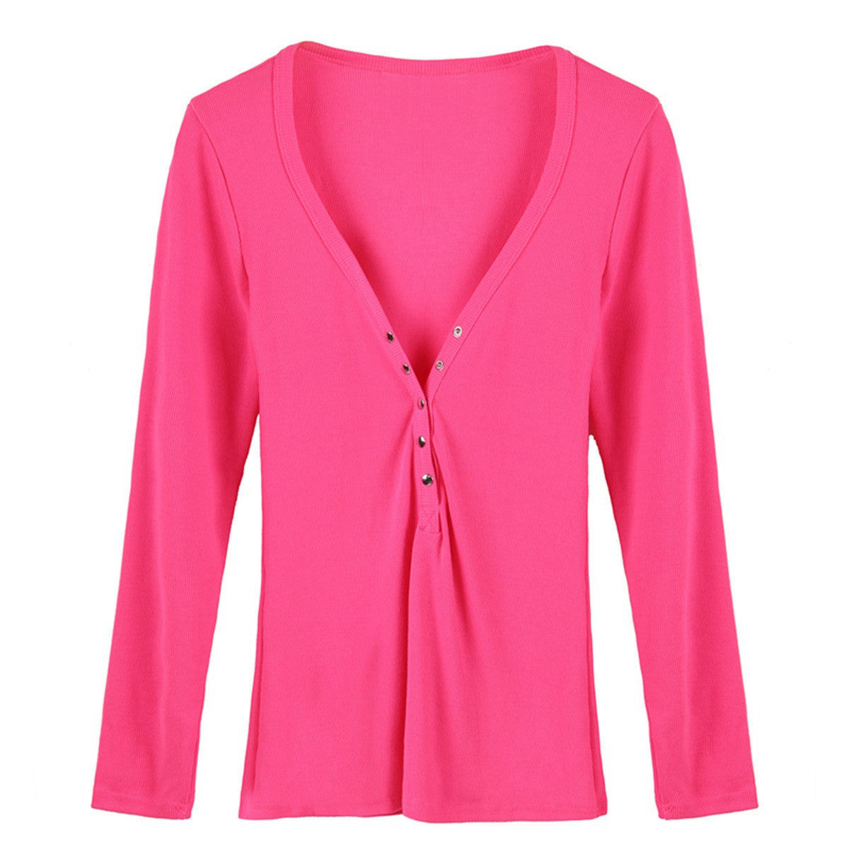 Dark V Neck Women T Shirt Long Sleeve Top Tees Women Button Tops Plus Size