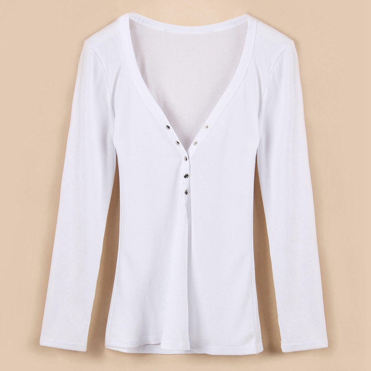 Dark V Neck Women T Shirt Long Sleeve Top Tees Women Button Tops Plus Size