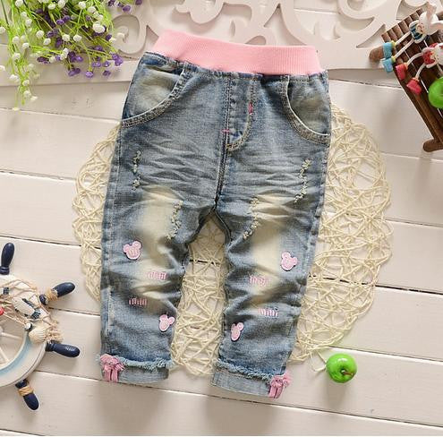 Online discount shop Australia - Butterfly Knotted Baby Long Butterfly Pants Kids baby girls jeans baby Denim pants Ankle Length Trousers