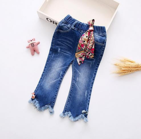 Online discount shop Australia - Butterfly Knotted Baby Long Butterfly Pants Kids baby girls jeans baby Denim pants Ankle Length Trousers