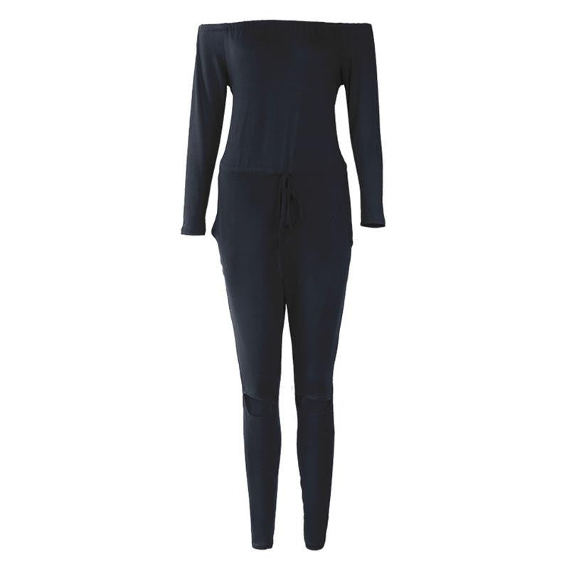 Women Jumpsuit bodysuit women Slash neck Dew shoulder Long sleeve Rompers womens jumpsuit