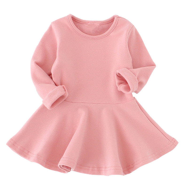 Online discount shop Australia - Baby Girls Dresses Candy Color Long Sleeve Toddler Dress Girls O-neck Ruffles Princess Dress