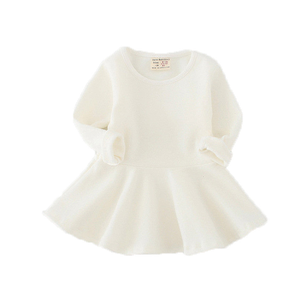 Online discount shop Australia - Baby Girls Dresses Candy Color Long Sleeve Toddler Dress Girls O-neck Ruffles Princess Dress